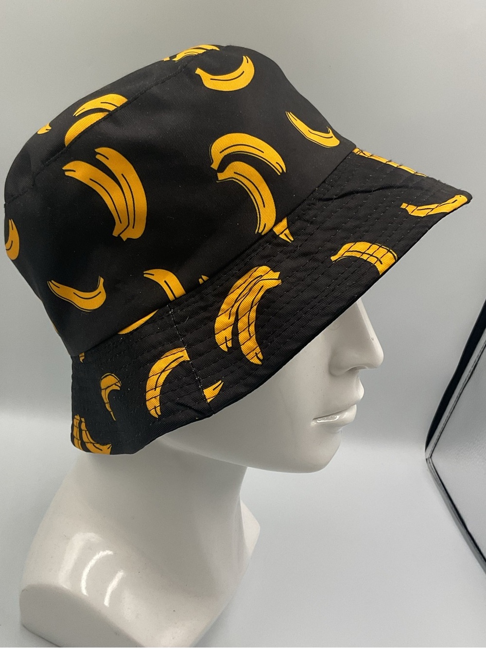 Black Yellow Banana Print Bucket Hat One Size Casual Fruit Fun Summer Spring